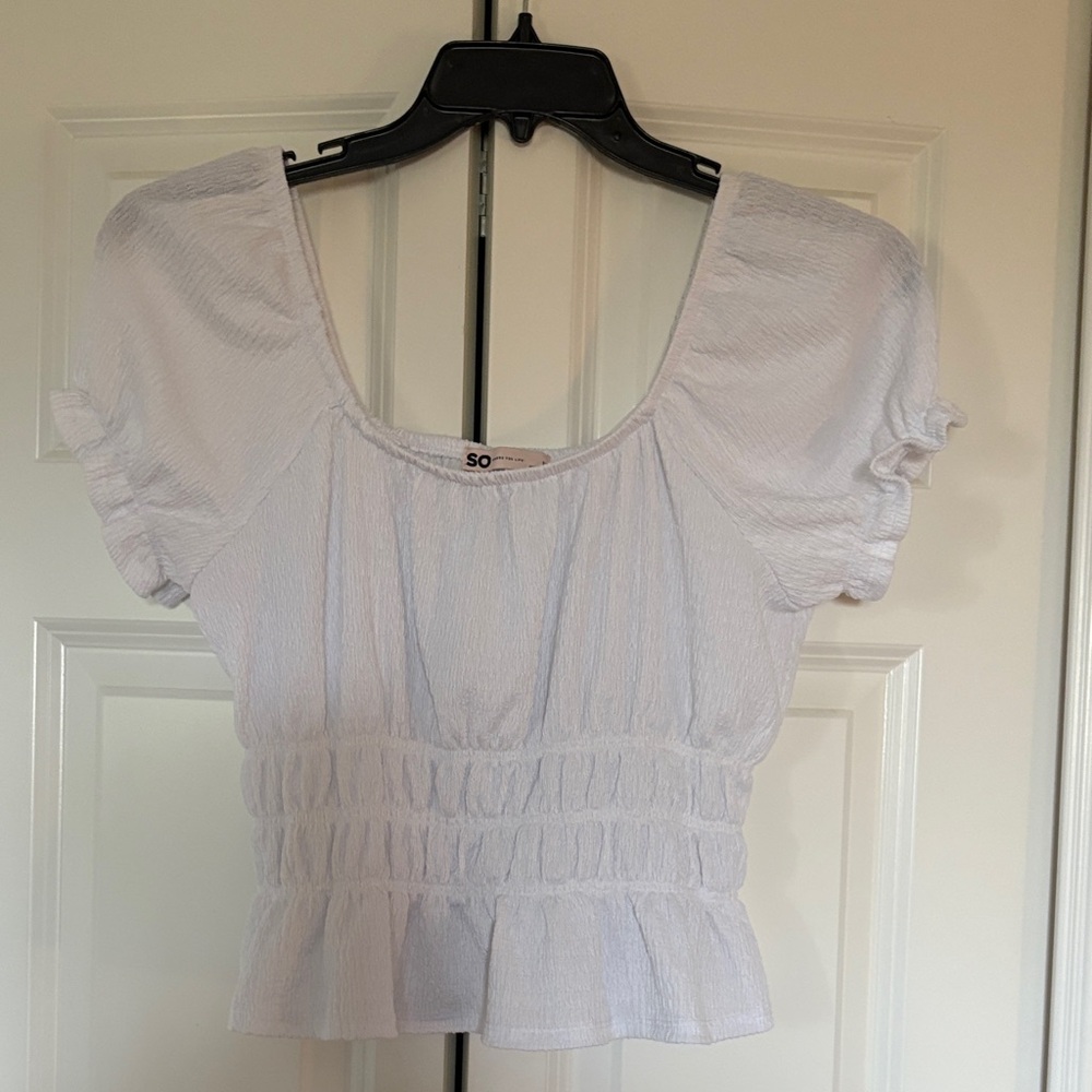 SO Women's White Ruffle Blouse